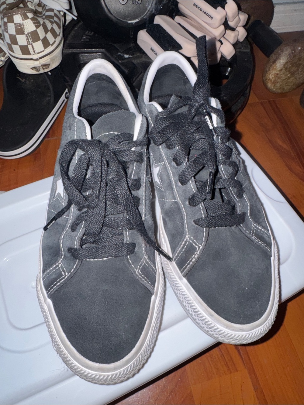 Converse Low-Top Suede Sneakers in Black and White